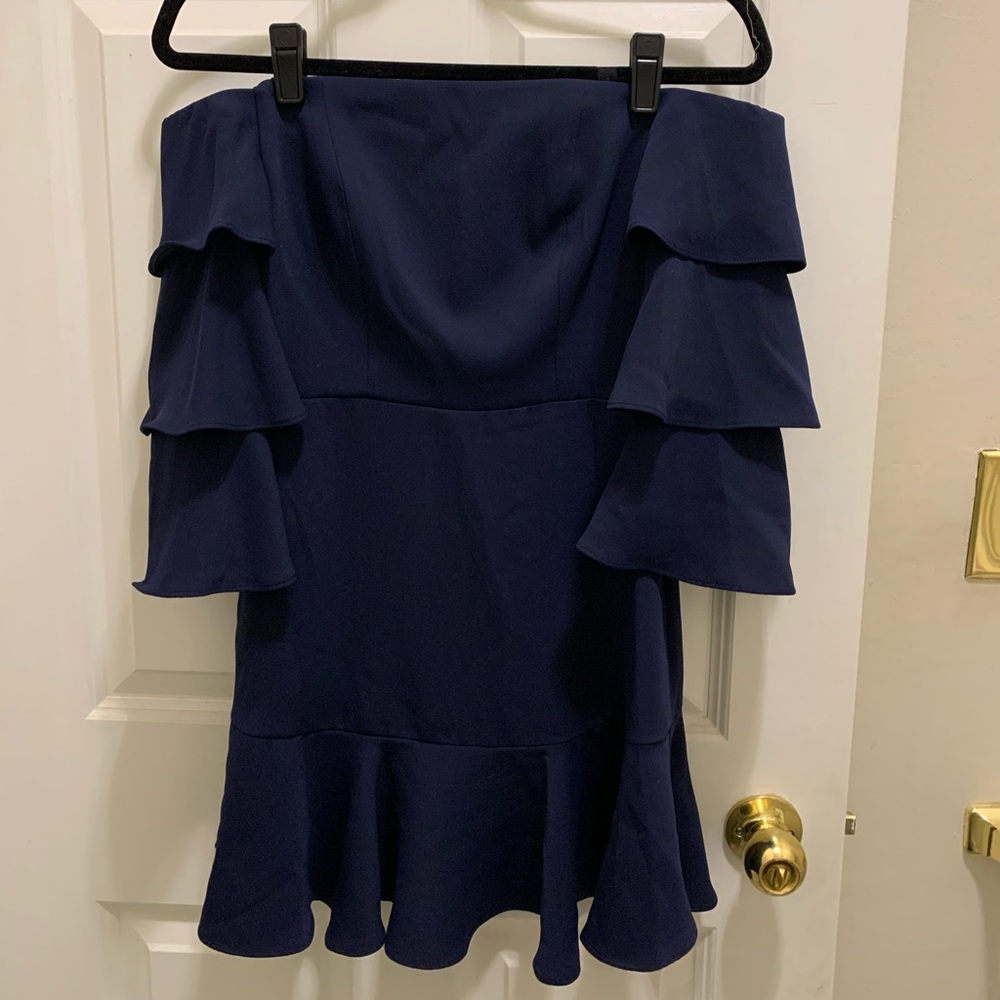 BCBG Ruffle Sleeve Off The Shoulder Dress